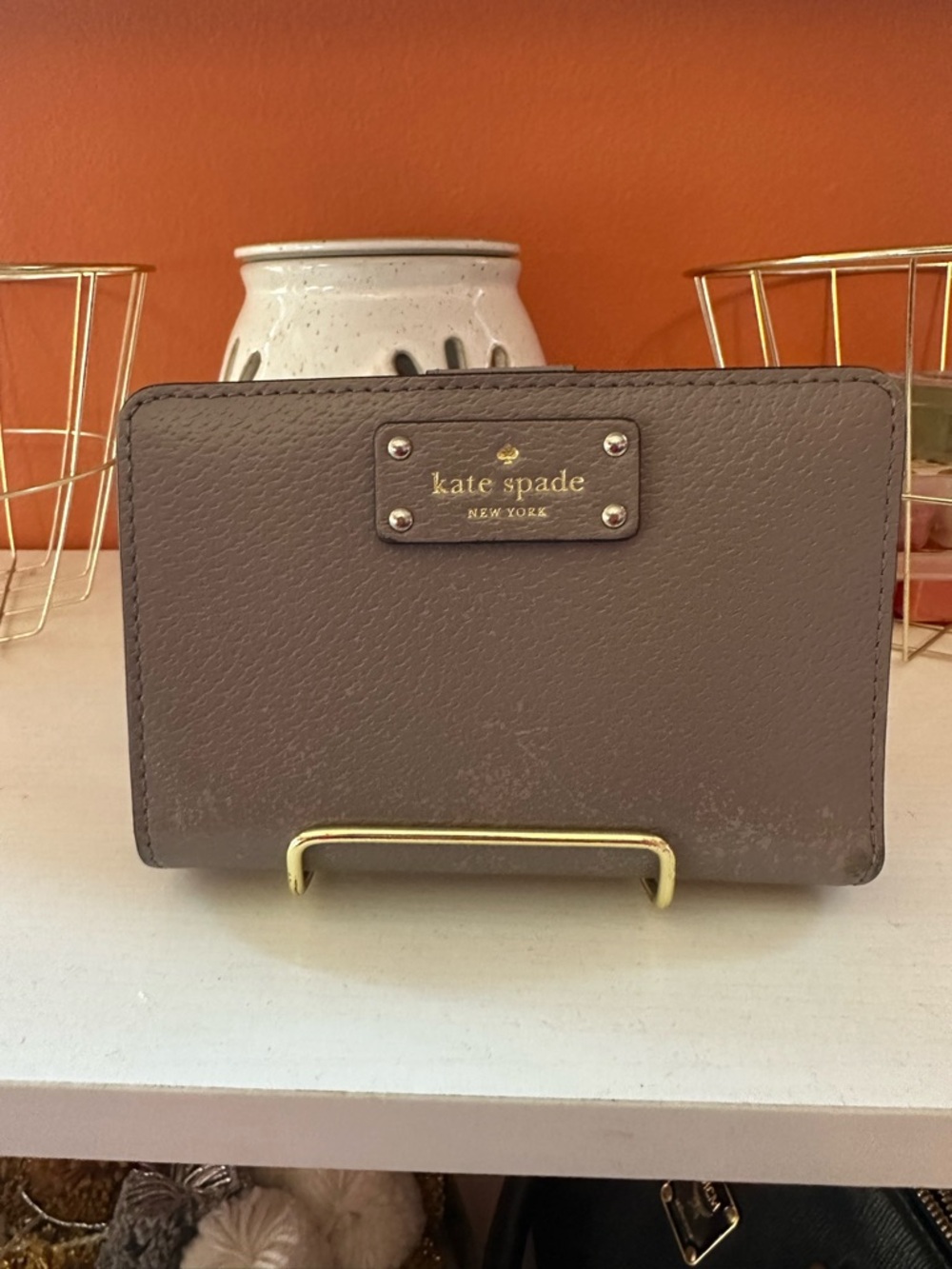 KATE SPADE taupe bifold leather wallet
